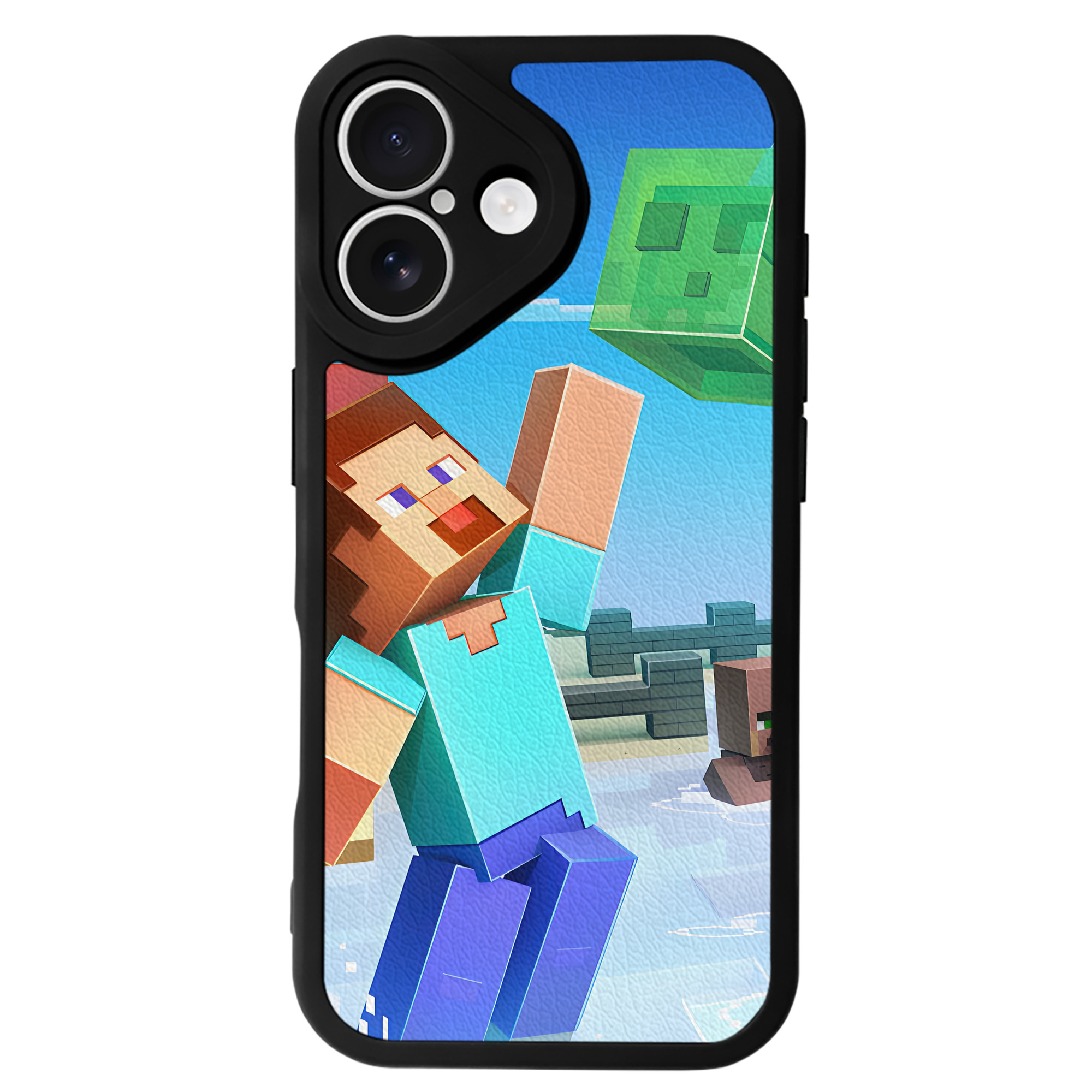 （画像用） マインクラフト ブロックの世界 Minecraft MC Block world 【iPhone 16シリーズ対応】シリコンスマホケース（レザー調） 材質：シリコン